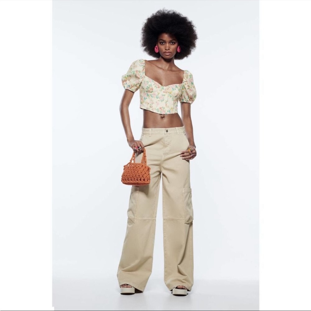 ZARA WIDE LEG CARGO PANTS COTTON NEW
